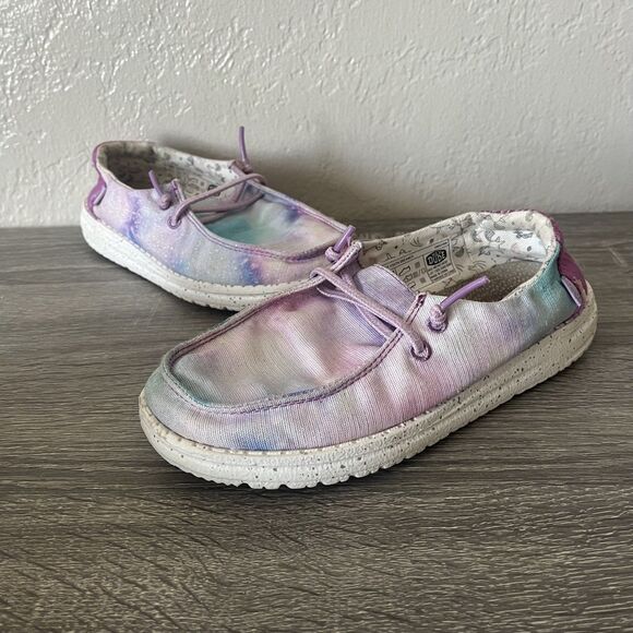 Hey Dude Wendy Youth Dreamer Size 1 Slip-On Shoes Rainbow Unicorn Canvas Kids - Picture 1 of 6